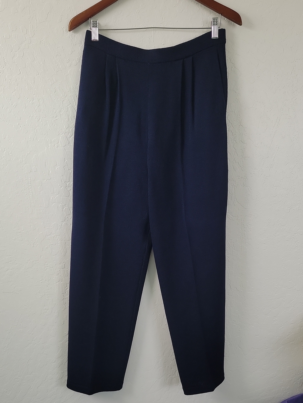 St John Basics Santana Knit Navy Blue Straight Leg Pleated Pull On Pants 10